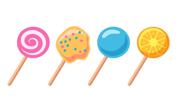 Lollipop Set Vector Snoep Geïsoleerd Witte Achtergrond — Stockvector