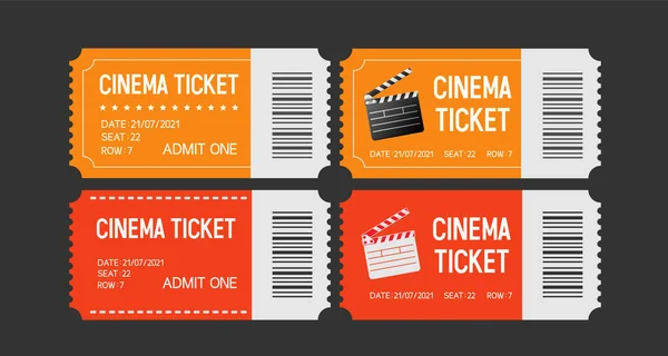 Sinema biletleri. Sinemaya bilet seti. Clapperboard ve 