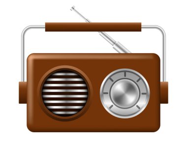 Retro radyo ikonu. Vektör 3 boyutlu radyo. Beyaz arkaplanda Clipart izole edildi.