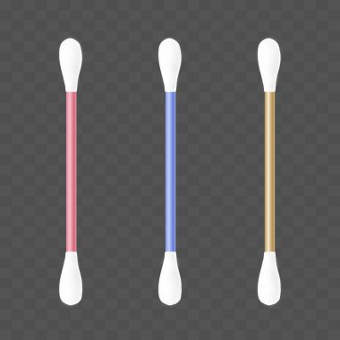 Pamuklu çubuklar. Vektör 3 boyutlu illüstrasyon koyu bir arkaplanda izole edildi.