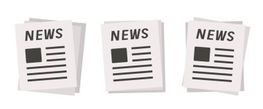 Gazete simgesi seti. Beyaz arkaplanda izole edilmiş vektör düz klipsi sanatı.