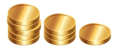 Altın sikkeler 3D simge seti. Beyaz arkaplanda izole edilmiş vektör izometrik simgeleri.