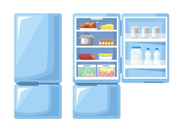 Bakkallı buzdolabı. Vektör illüstrasyonu beyaz arkaplanda izole edildi.