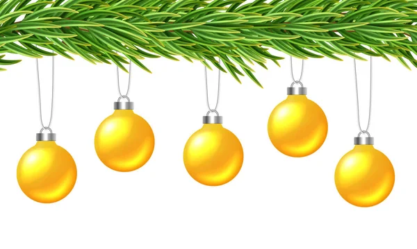 Noel ağacı dalları ve süsler. Köknar ağacı dallarının sınırı. Vektör ortamı. 