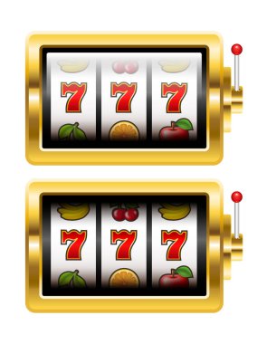 Slot makinesi 3d clipart. Beyaz arkaplanda izole edilmiş vektör 3d illüstrasyon.