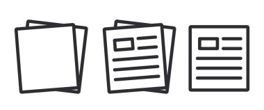 Gazete simgesi seti. Beyaz arkaplanda izole edilmiş vektör siyah simgeleri.