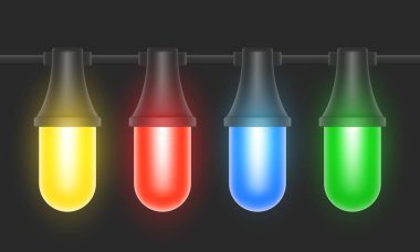 LED ampuller. Çok renkli ampuller. Vektör 3 boyutlu illüstrasyon.