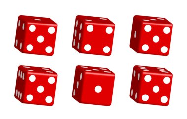 Büyük kırmızı zarlar. Beyaz arkaplanda 3d vektör dağılımı izole edildi.