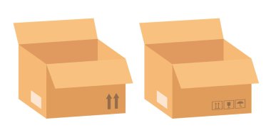 Karton kutular seti. Vektör illüstrasyonu beyaz arkaplanda izole edildi.