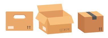 Karton kutular. Beyaz arkaplanda izole edilmiş vektör 3d illüstrasyon.