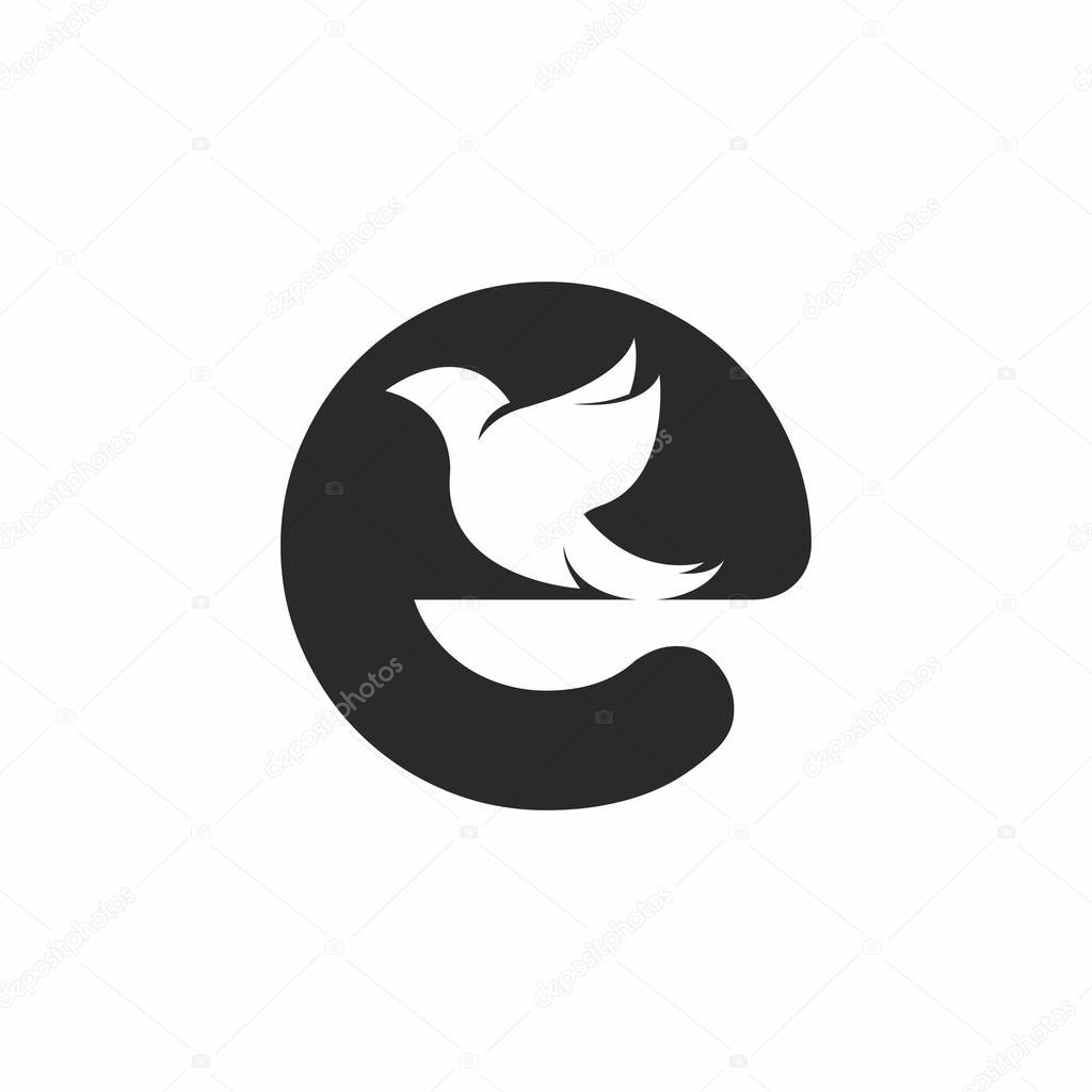 Initial letter e with bird shape inside vector logo design