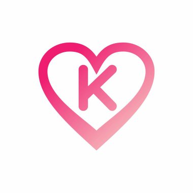 K harfi pembe aşk işareti logosu tasarımı