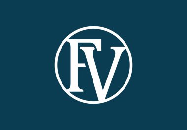 Beyaz mavi FV ilk harf logosu tasarımı