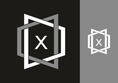 Çerçeve tasarımında X 'in beyaz gri siyah ilk harfi