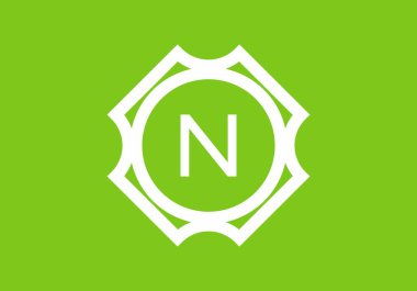 Çember çerçeve tasarımında ilk harf N 'nin yeşil beyazı