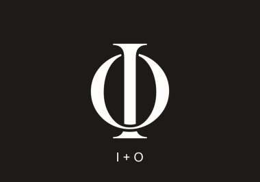 Black and white monogram IO or OI initial letter text design