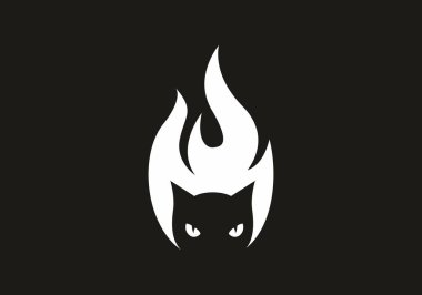 Black and white cat head with flame design