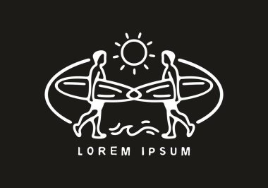 İkiz sörfçü çizimi siyah beyaz tasarım