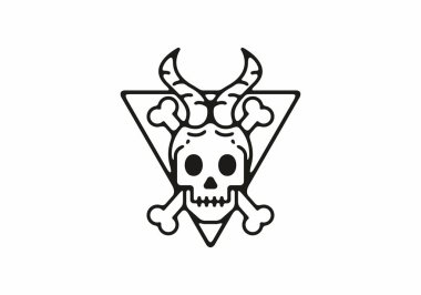 Boynuz ve kemik çizgisi olan kafatası resim tasarımı