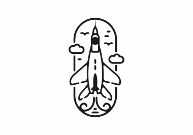 Uçan jet siyah ve beyaz çizim dövme tasarımı