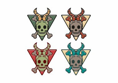 Boynuz tasarımı ile kafatasının renkli vintage çizimi