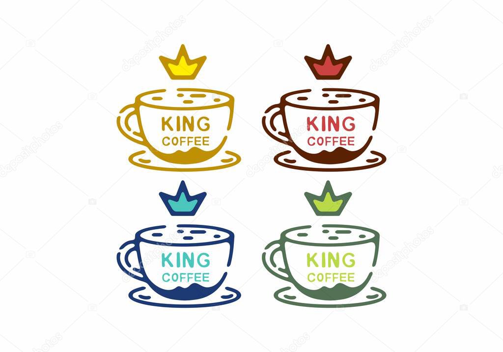 Colorful line art illustration of coffee and crown design