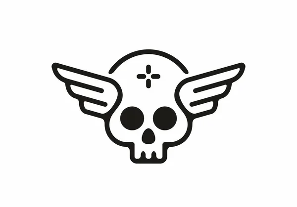 Black Line Art Illustration Skull Head Wings Design — Stock Vector