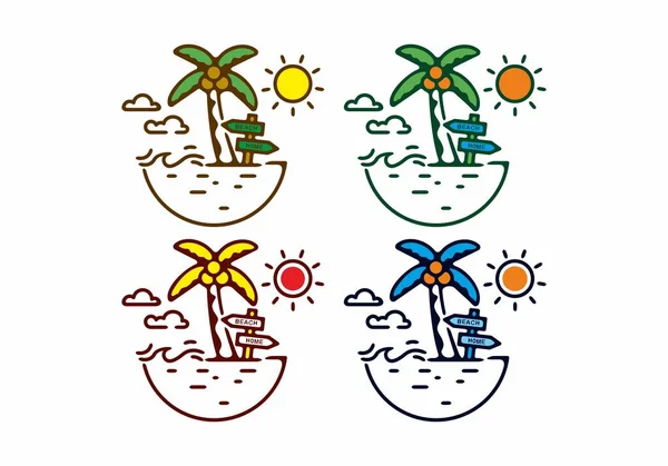 Красочная Плоская Иллюстрация Дизайна Пляжей Кокосовых Деревьев — стоковый вектор