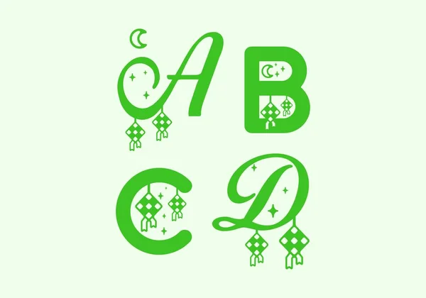 Cor Verde Letra Inicial Design Tema Ramadã —  Vetores de Stock