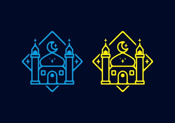 Amarelo Azul Fundo Escuro Grande Mesquita Plana Ilustração Ramadã Tema — Vetor de Stock