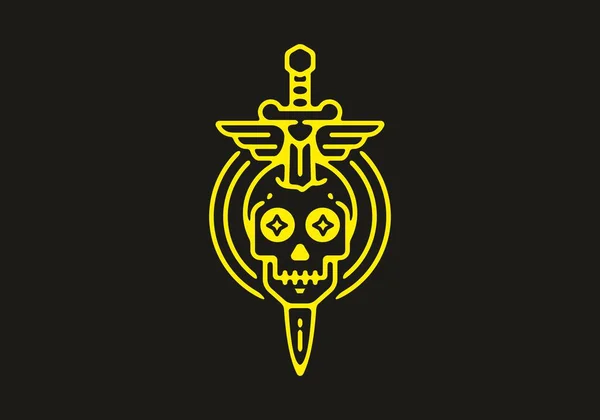Gelb Schwarze Farbe Des Skelettkopfes Und Des Schwertdesigns — Stockvektor