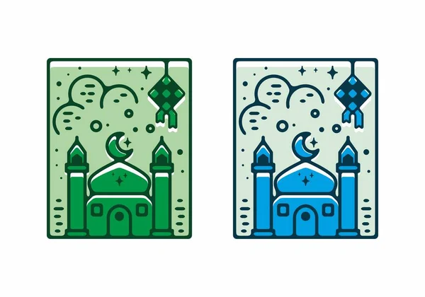 Cami Düz Çizim Tasarımının Yeşil Mavi Rengi — Stok Vektör