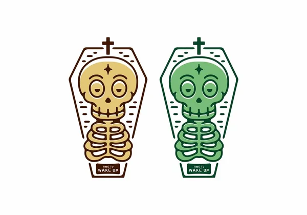 Color Verde Marrón Del Esqueleto Diseño Del Ataúd — Vector de stock