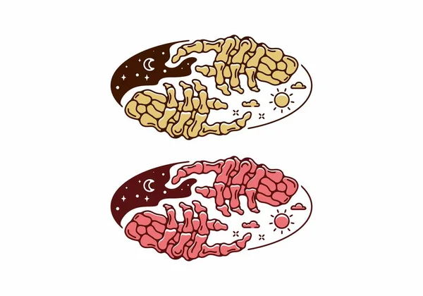 Cor Vermelha Marrom Dia Noite Esqueleto Ilustração Design — Vetor de Stock