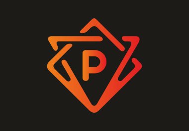 Çerçeve tasarımında P ilk harfinin turuncu kırmızı gradyan rengi