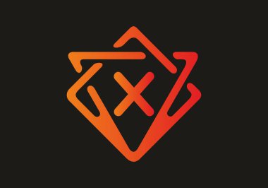 Çerçeve tasarımında X 'in turuncu kırmızı eğimli ilk harfi