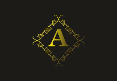Klasik çerçeve tasarımında ilk harf olan A 'nın sarı altın rengi