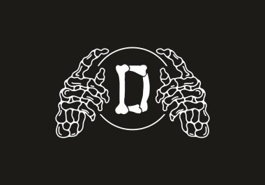 İskeletin beyaz siyah rengi. El tasarımlı ilk harf D