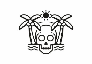 Kafatası plaj tasarımının siyah çizgi çizimi