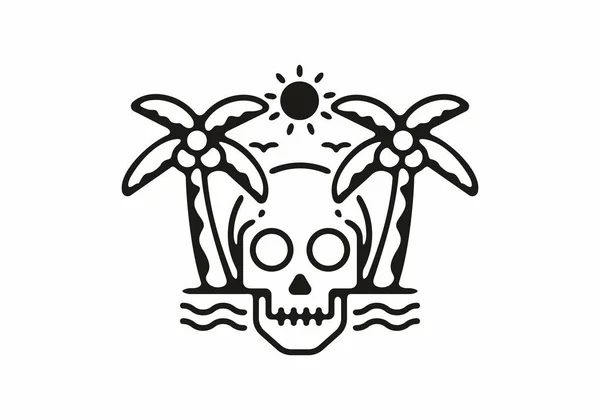 頭蓋骨のビーチデザインの黒ラインアートイラスト — ストックベクタ