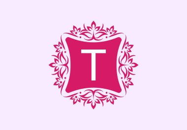 Ortasında T harfi olan pembe vintage çerçeve