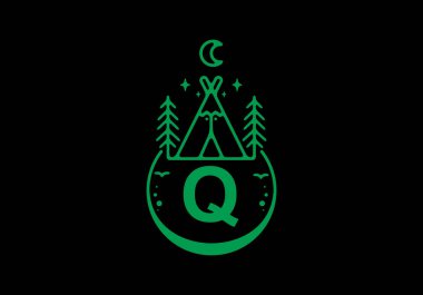 Kamp dairesi rozet tasarımında Q 'nun ilk harfinin yeşil rengi
