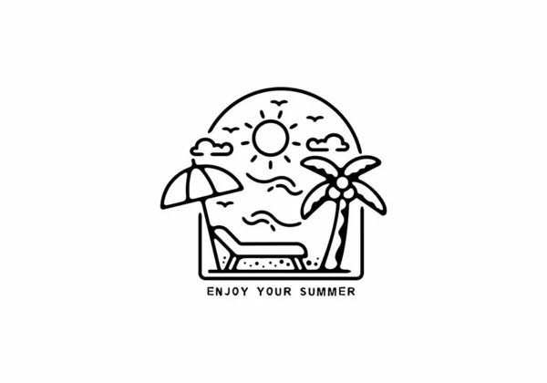 夏のビーチデザインの黒ラインアートイラスト — ストックベクタ