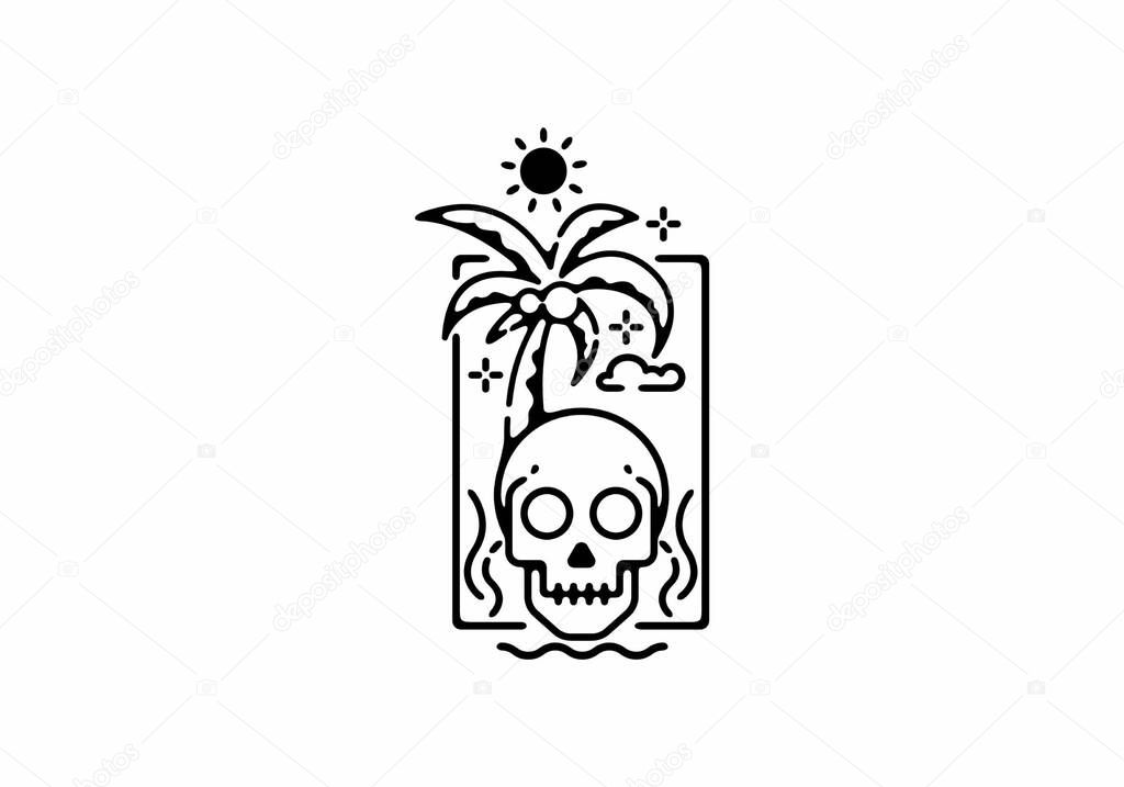 Black line art illustration of skull beach design