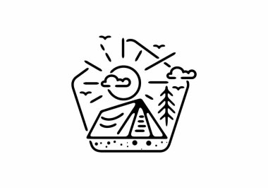 Pentagon şeklindeki kamp rozetinin siyah çizgi çizimi