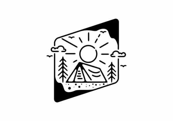 Black Line Art Illustration Camping Badge Rhombus Shape Design — Stock Vector