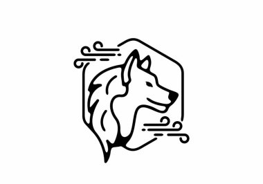 Altıgen şekilli vahşi kurdun siyah çizgi çizimi