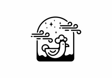 Pencere çerçevesi şeklindeki tavuğun siyah çizgi çizimi