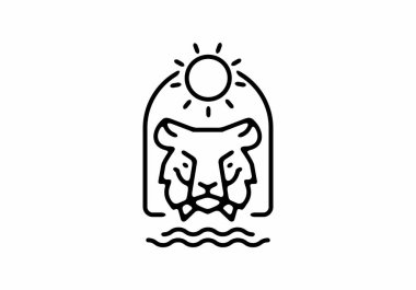 Pencere çerçevesinde siyah çizgi sanat kaplanı kafası tasarımı