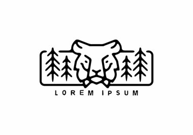 Siyah çizgi sanat kaplanı kafası dikdörtgen şekilli tasarım